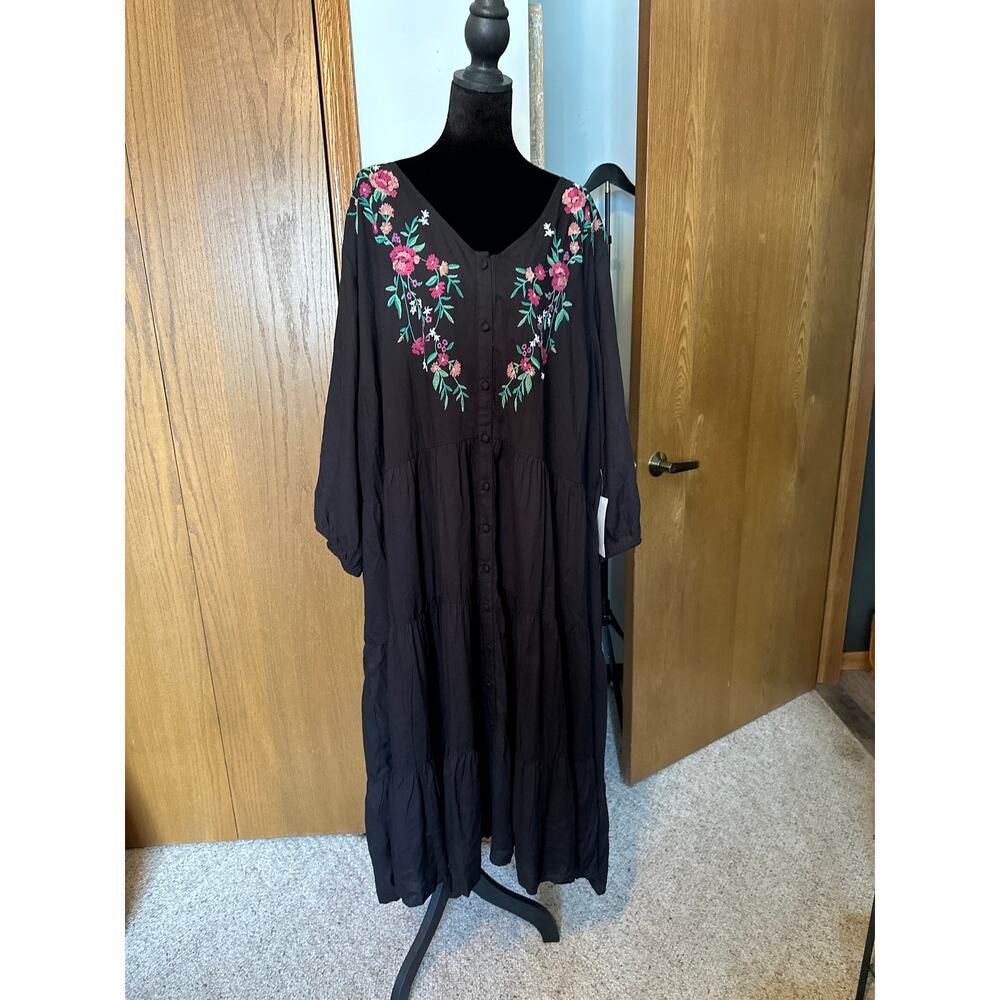 NWT Roaman's Black Floral Embroidered Midi Dress Plus Size 34/36 4X India
